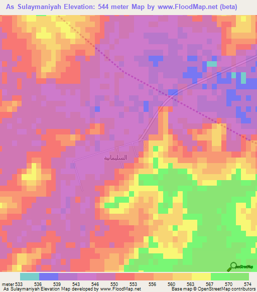 As Sulaymaniyah,Saudi Arabia Elevation Map