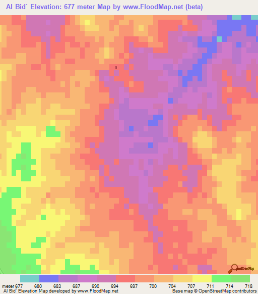 Al Bid`,Saudi Arabia Elevation Map