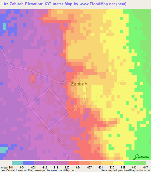 Az Zabirah,Saudi Arabia Elevation Map