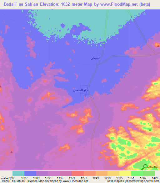 Bada'i` as Sab`an,Saudi Arabia Elevation Map