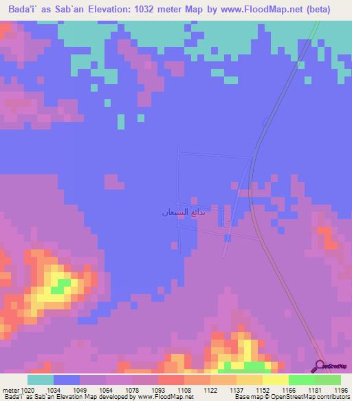 Bada'i` as Sab`an,Saudi Arabia Elevation Map