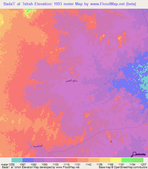 Bada'i` al `Ishsh,Saudi Arabia Elevation Map