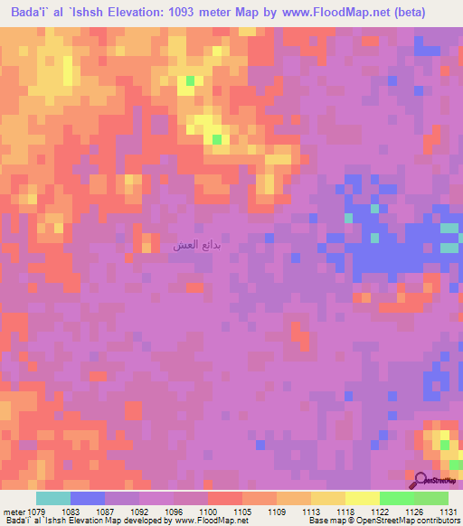 Bada'i` al `Ishsh,Saudi Arabia Elevation Map