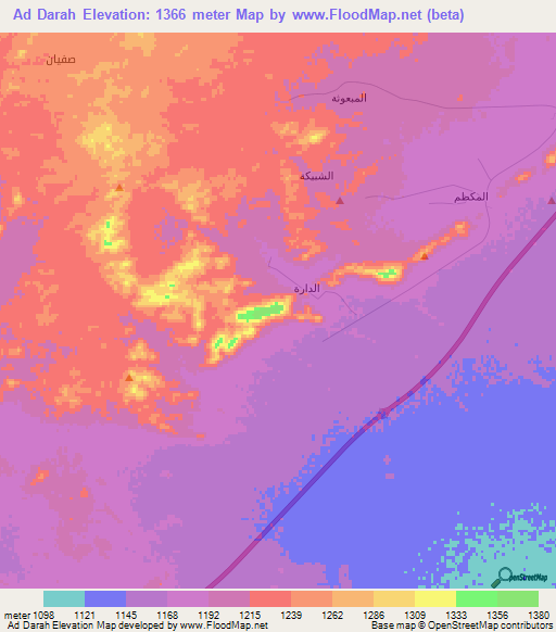 Ad Darah,Saudi Arabia Elevation Map