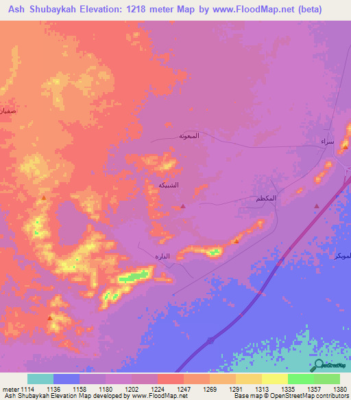 Ash Shubaykah,Saudi Arabia Elevation Map