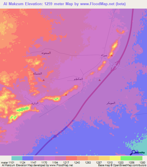 Al Makzum,Saudi Arabia Elevation Map