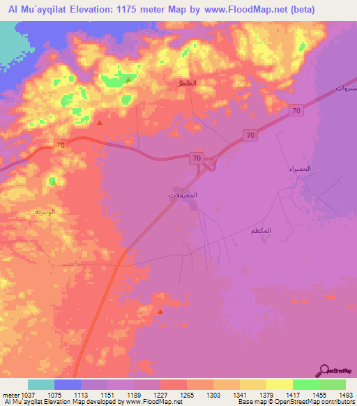 Al Mu`ayqilat,Saudi Arabia Elevation Map