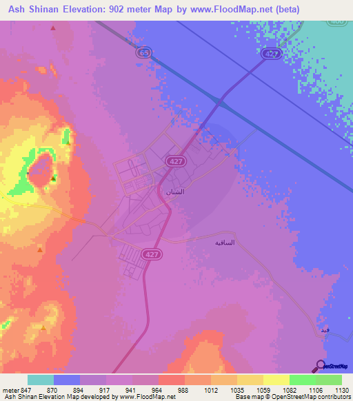 Ash Shinan,Saudi Arabia Elevation Map