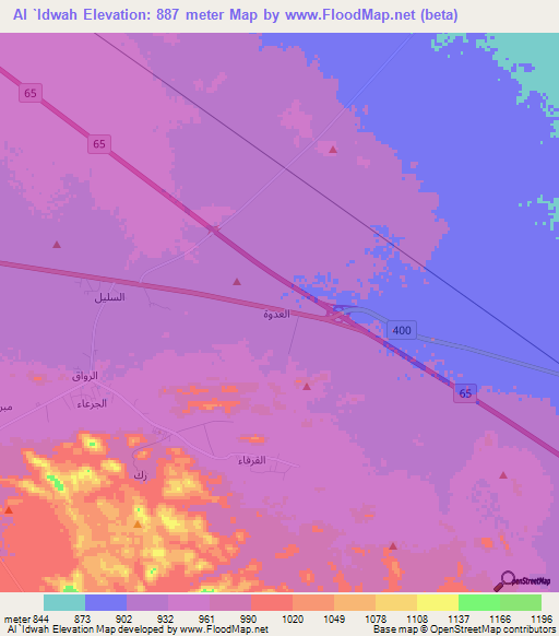 Al `Idwah,Saudi Arabia Elevation Map