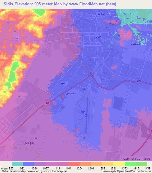 Sidis,Saudi Arabia Elevation Map