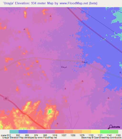 `Urayja',Saudi Arabia Elevation Map