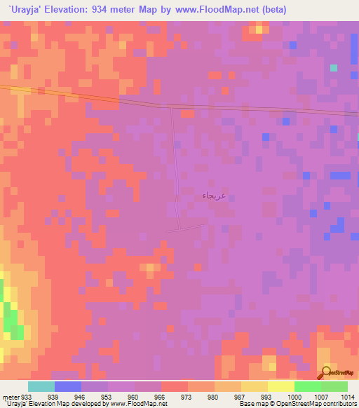 `Urayja',Saudi Arabia Elevation Map