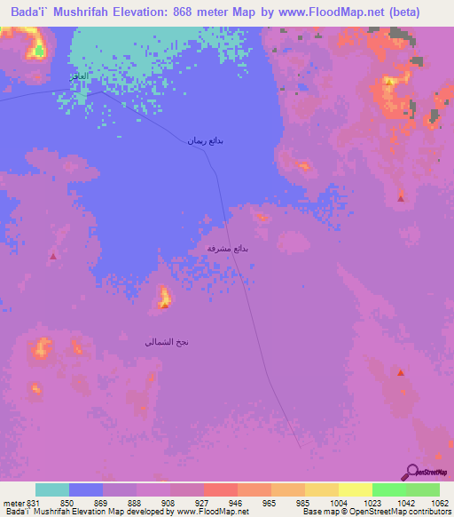 Bada'i` Mushrifah,Saudi Arabia Elevation Map