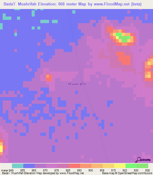 Bada'i` Mushrifah,Saudi Arabia Elevation Map