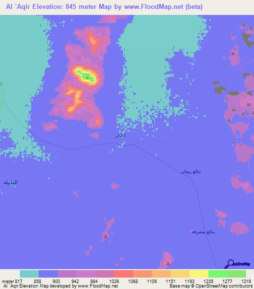 Al `Aqir,Saudi Arabia Elevation Map