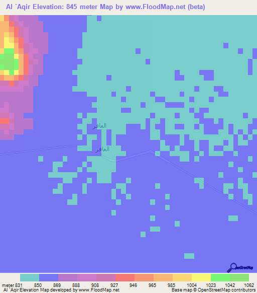 Al `Aqir,Saudi Arabia Elevation Map