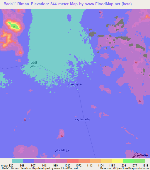 Bada'i` Riman,Saudi Arabia Elevation Map