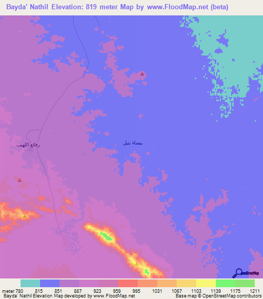 Bayda' Nathil,Saudi Arabia Elevation Map