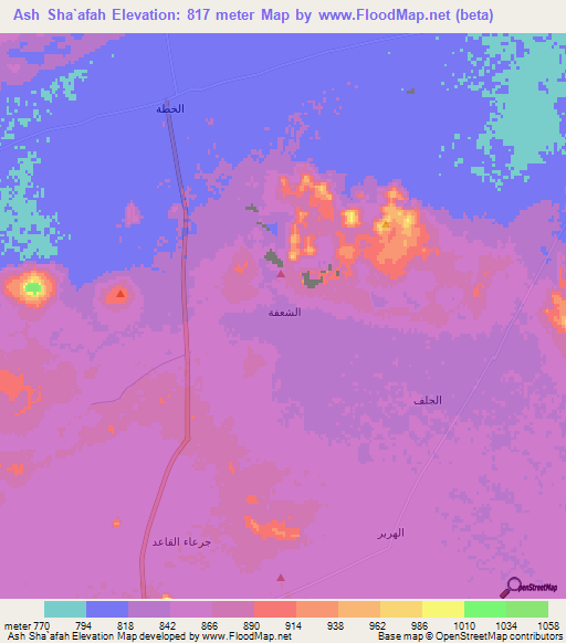 Ash Sha`afah,Saudi Arabia Elevation Map