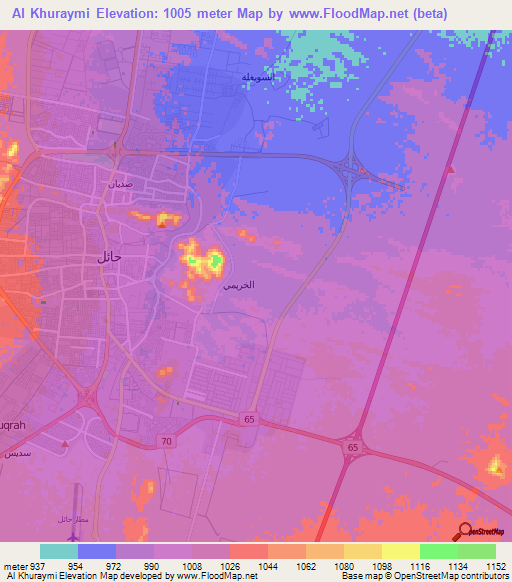 Al Khuraymi,Saudi Arabia Elevation Map