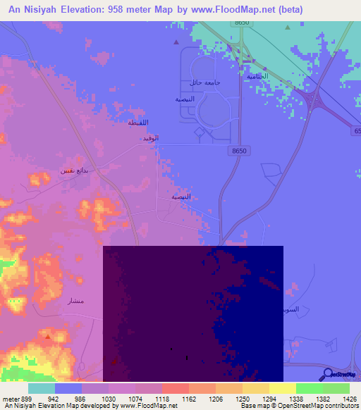 An Nisiyah,Saudi Arabia Elevation Map