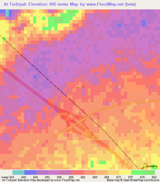 At Turbiyah,Saudi Arabia Elevation Map