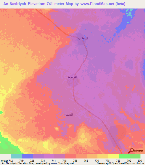 An Nasiriyah,Saudi Arabia Elevation Map