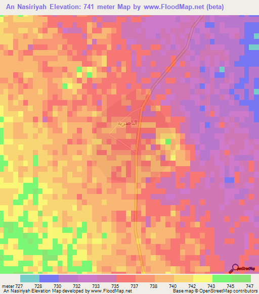 An Nasiriyah,Saudi Arabia Elevation Map