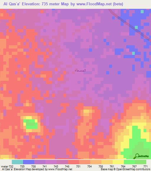 Al Qas`a',Saudi Arabia Elevation Map