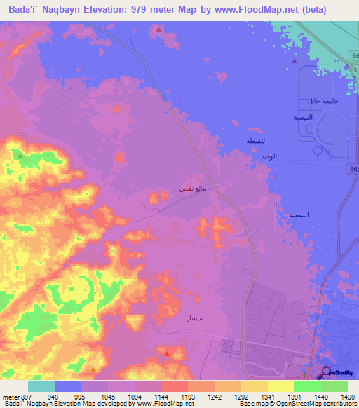 Bada'i` Naqbayn,Saudi Arabia Elevation Map