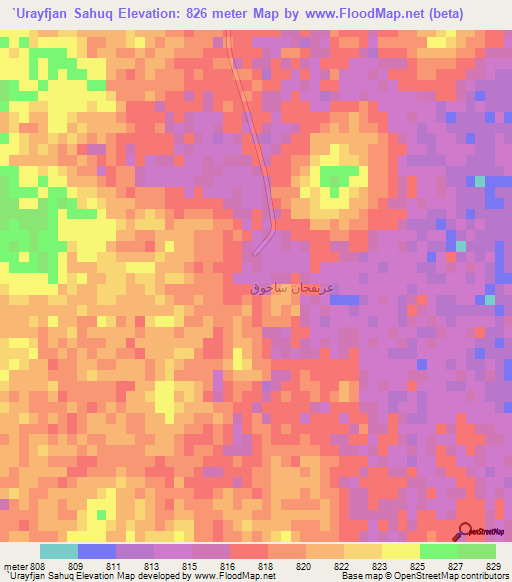 `Urayfjan Sahuq,Saudi Arabia Elevation Map