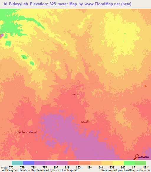 Al Bidayyi`ah,Saudi Arabia Elevation Map