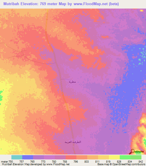 Mutribah,Saudi Arabia Elevation Map