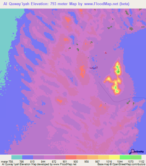 Al Quway`iyah,Saudi Arabia Elevation Map