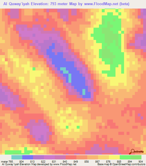 Al Quway`iyah,Saudi Arabia Elevation Map