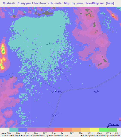 Mishash Rukayyan,Saudi Arabia Elevation Map