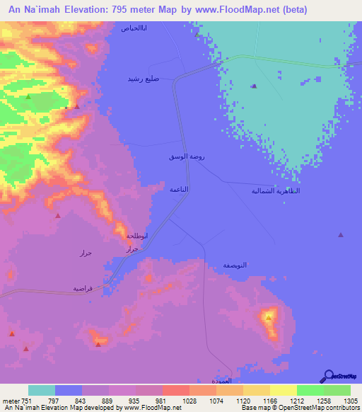 An Na`imah,Saudi Arabia Elevation Map