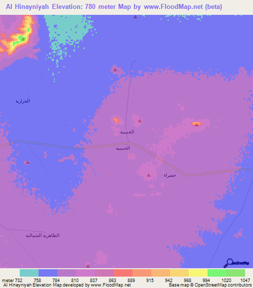 Al Hinayniyah,Saudi Arabia Elevation Map