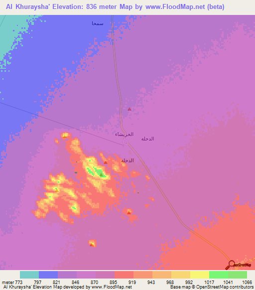 Al Khuraysha',Saudi Arabia Elevation Map