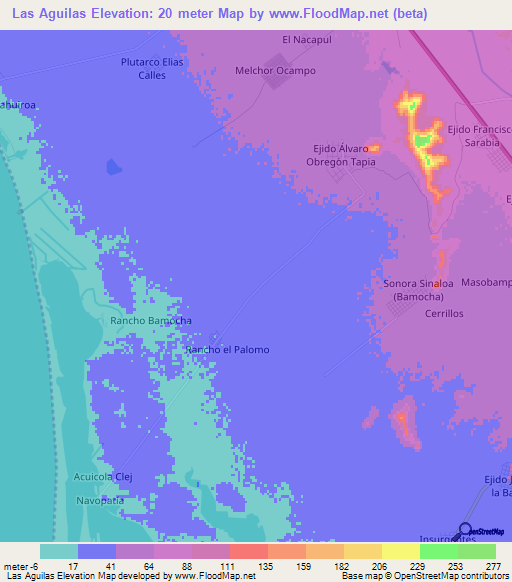 Las Aguilas,Mexico Elevation Map