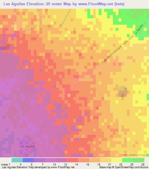 Las Aguilas,Mexico Elevation Map