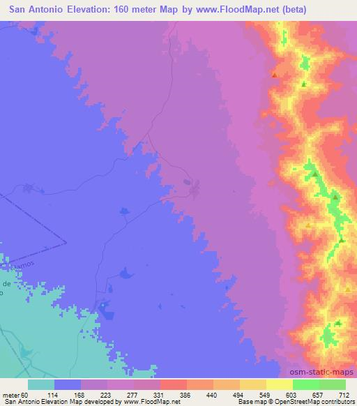 San Antonio,Mexico Elevation Map