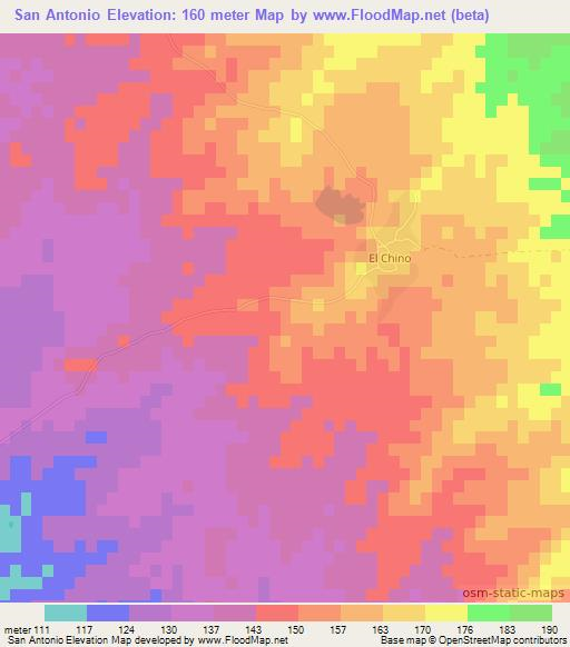 San Antonio,Mexico Elevation Map