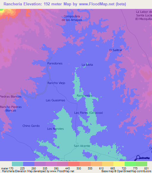 Rancheria,Mexico Elevation Map