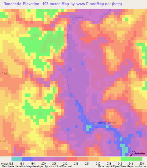 Rancheria,Mexico Elevation Map