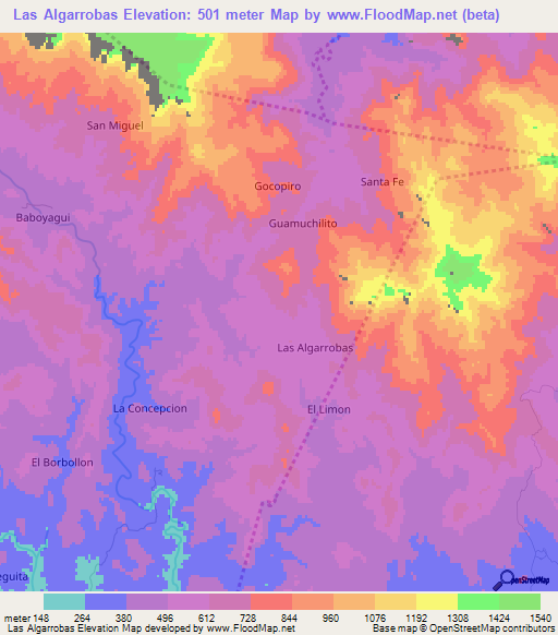 Las Algarrobas,Mexico Elevation Map