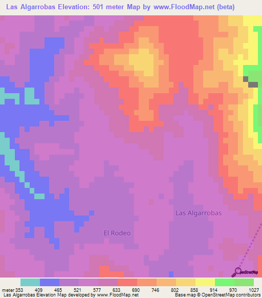 Las Algarrobas,Mexico Elevation Map