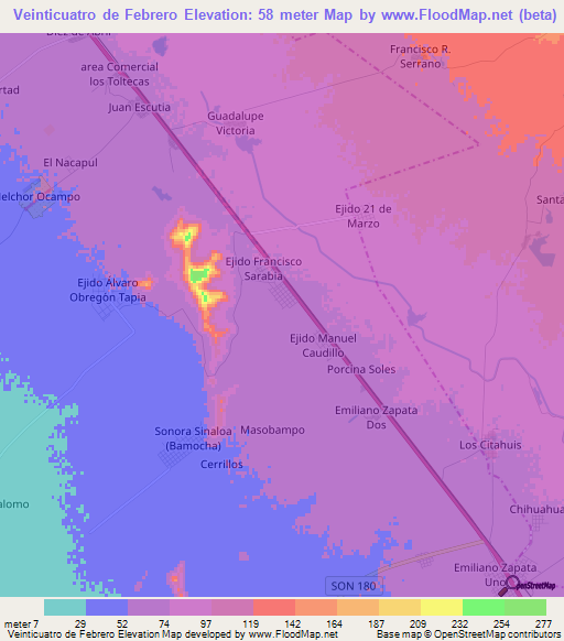 Veinticuatro de Febrero,Mexico Elevation Map