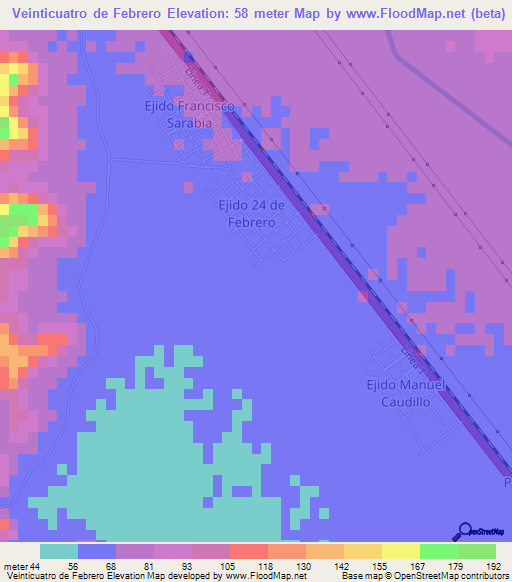 Veinticuatro de Febrero,Mexico Elevation Map