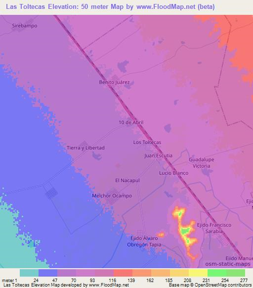 Las Toltecas,Mexico Elevation Map